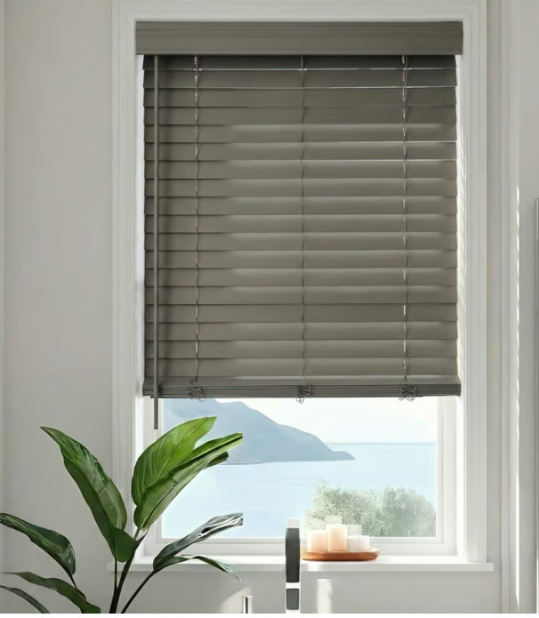 Home Decorators Dark Gray 2.5 in Premium Cordless Faux Wood Blind 33.5″W X 64″L