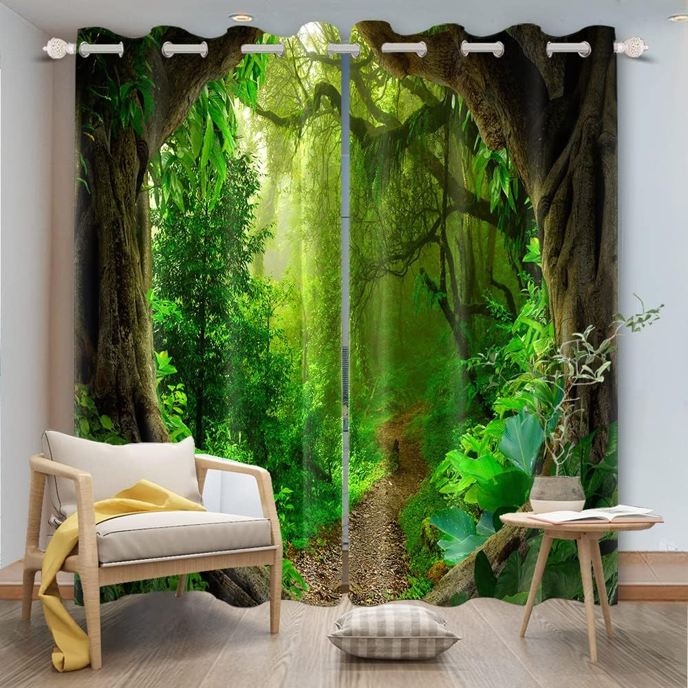 Tropical Jungle Leaves Window Curtains – 2 Panels Set for Living Room Decor