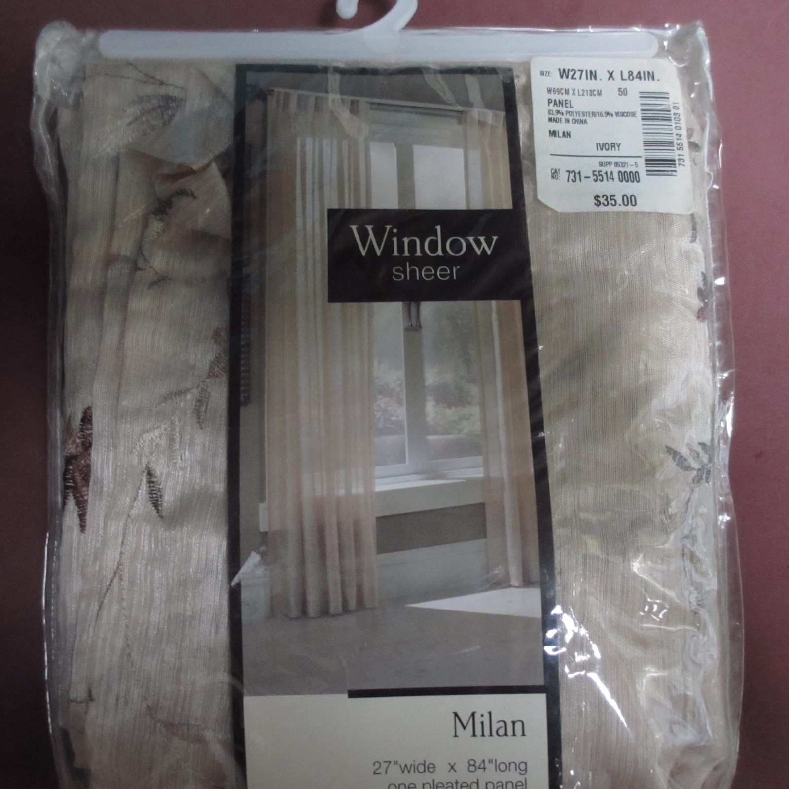 MILAN Window Sheer Panel Ivory JC Penney 27 x 84 Embroidered Flowers Leaves