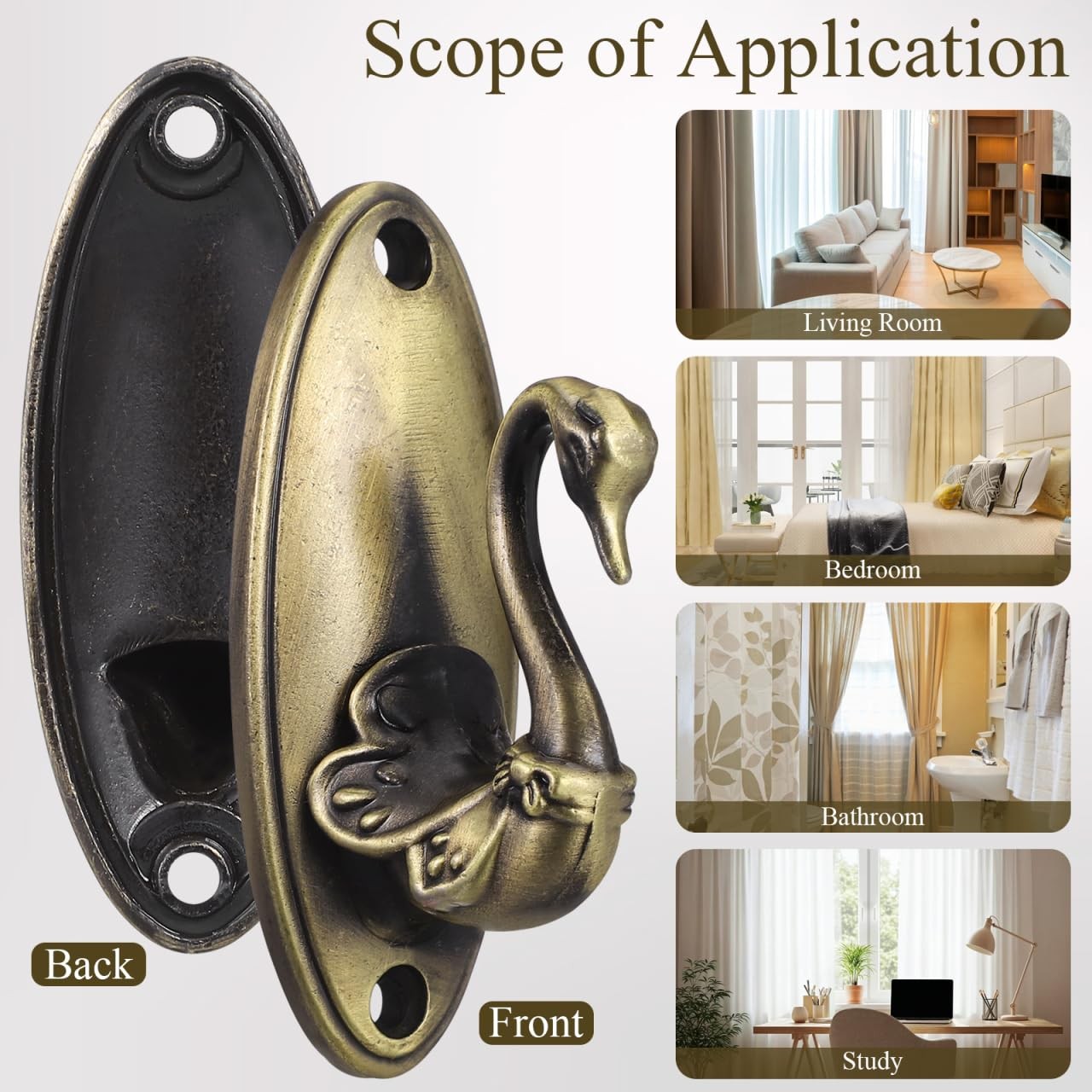 2pcs Swan Hook Curtain Holdbacks: Vintage Swan Wall Hooks Golden Alloy Holdba…
