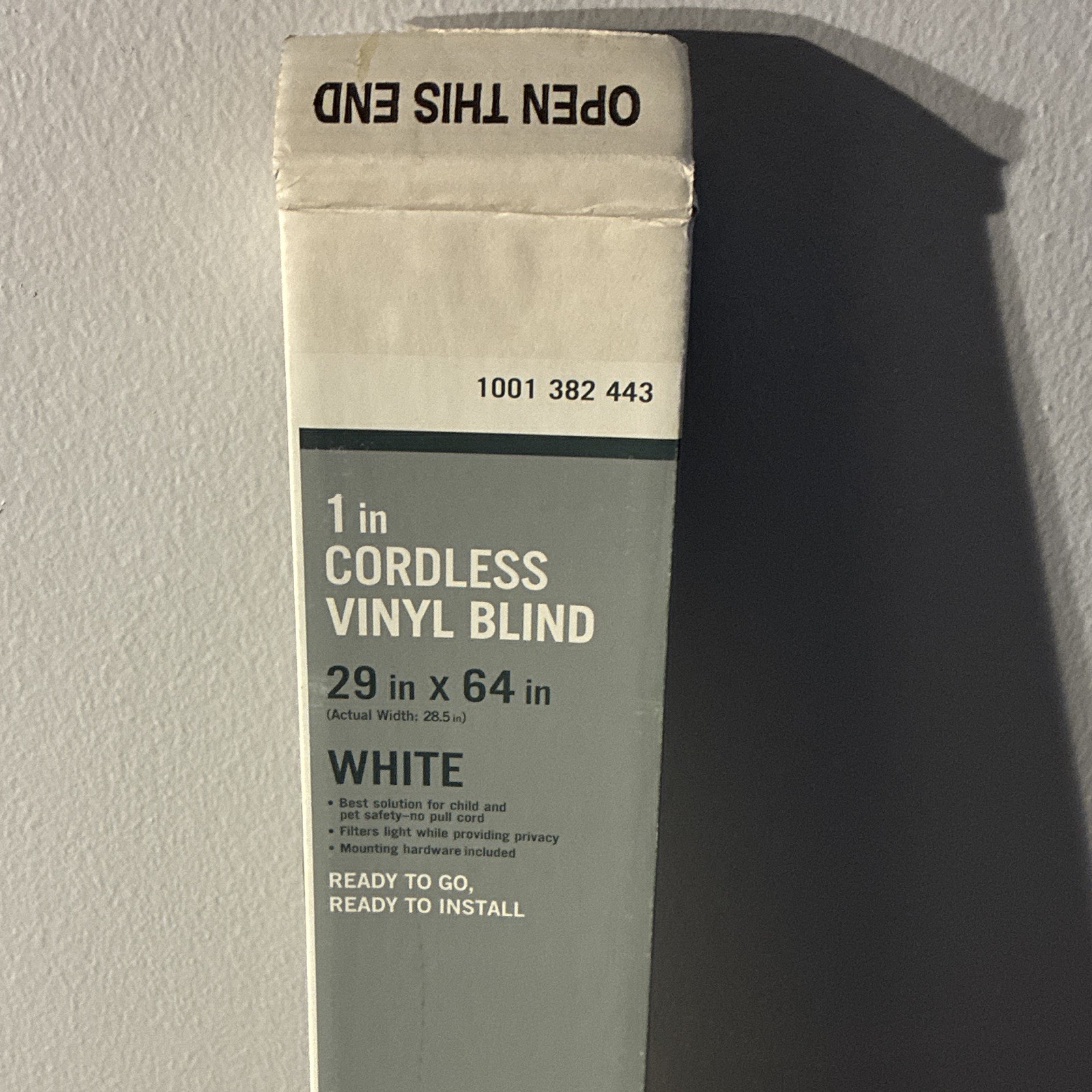 Cordless Vinyl Horizontal Blinds 29 in x 64 in White Light Filtering