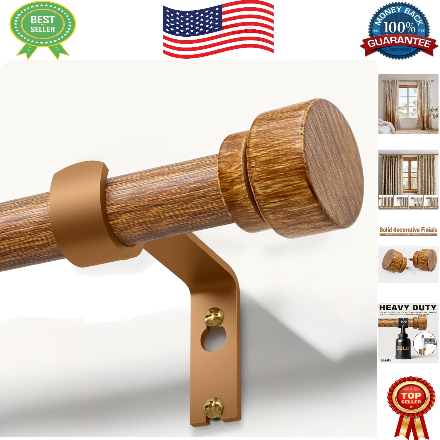 Stylish Boho 66-120in Adjustable Curtain Rod, Supports 33 lbs, Easy Installation