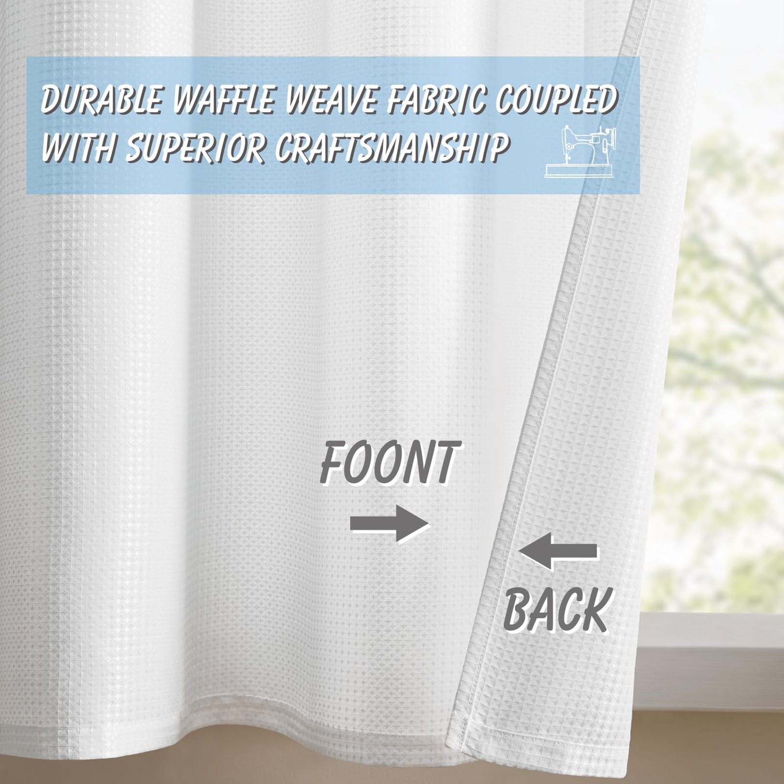 White Waffle Bathroom Window Curtains, Water Repellent Rod Pocket Kitchen Dra…