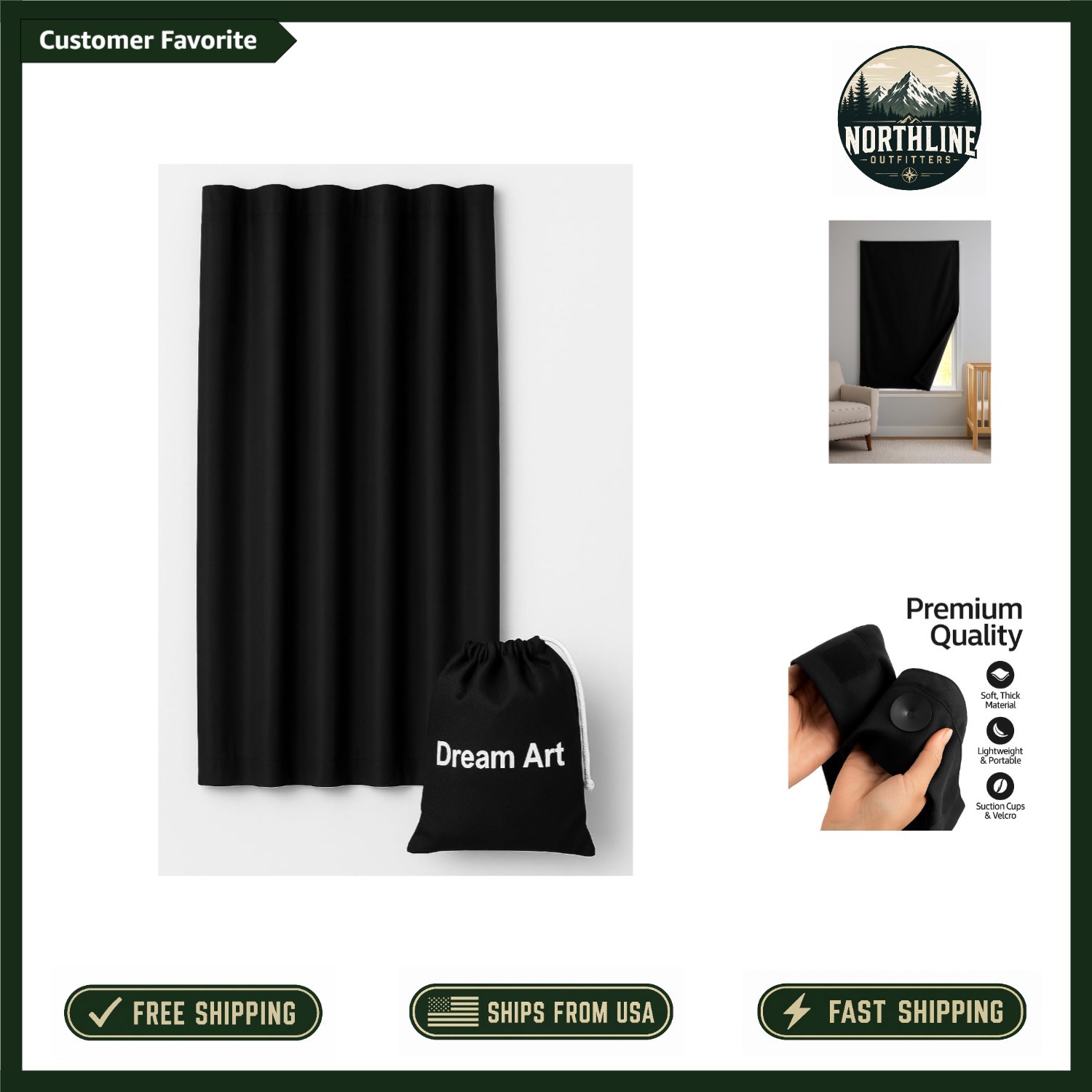 Classic Solid Black 100% Blackout Curtain – Adjustable & Portable for Any Room