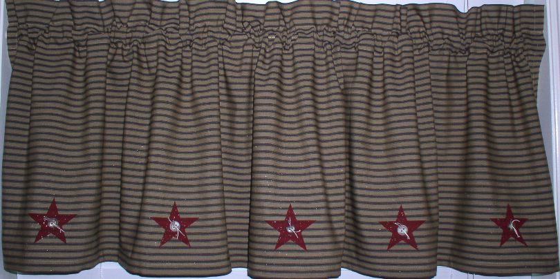 Americana Valance Berry Stars on Navy Ticking Homespun Valance Country Kitchen
