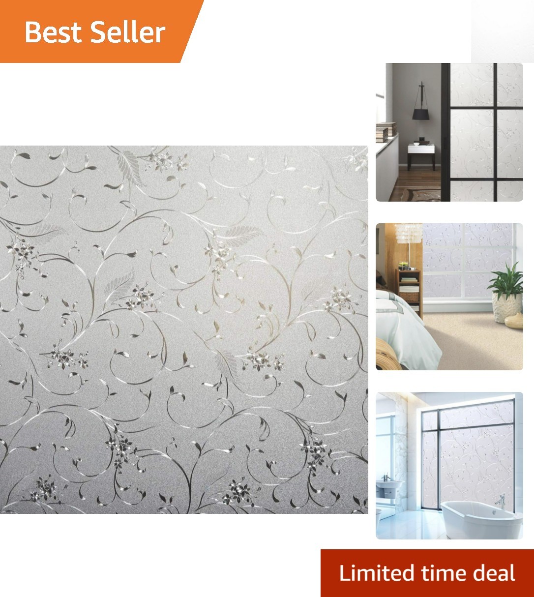 Elegant Frosted Window Privacy Film – Static Cling, UV Protection, 17.7″x78.7″