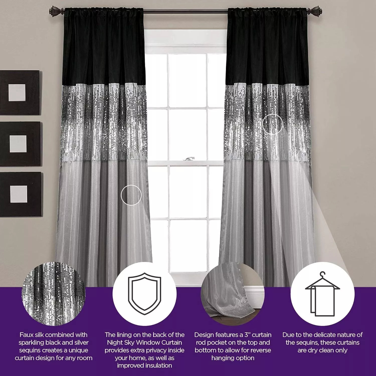 Lush Dcor Night Sky Panel For Living Bedroom Dining Room single Curtain 84X 42