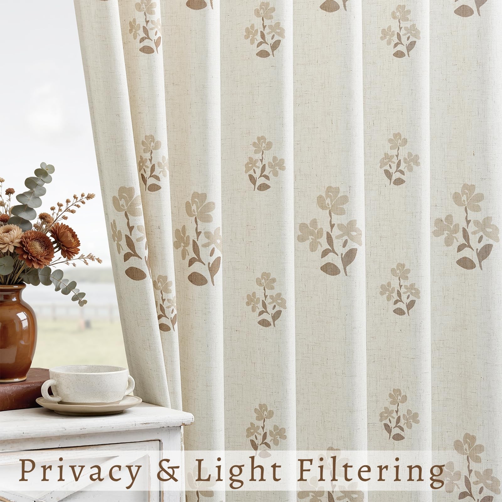 Coffee Pinch Pleated Floral Curtains 84 Inches Long for Living Dining Room Pi…