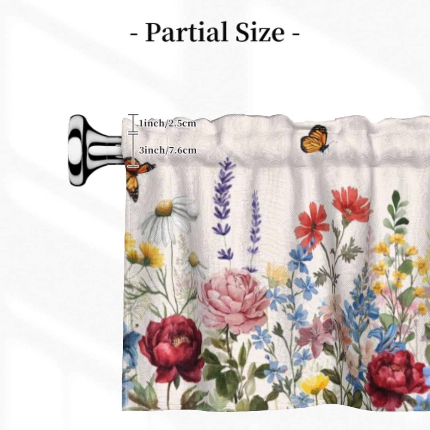 Floral Valances for Windows Spring Summer Wildflower Kitchen Curtain Farmhouse