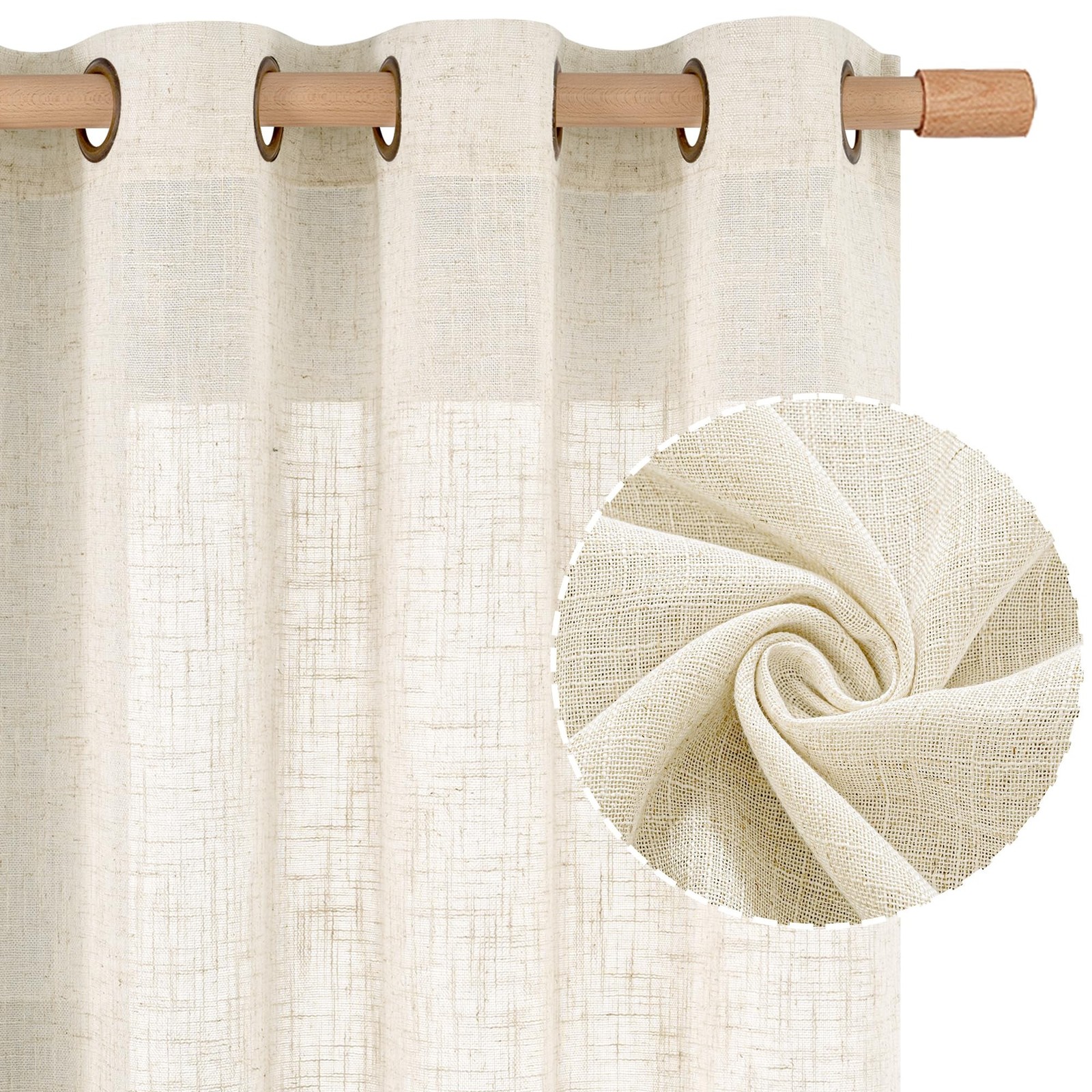 LAMIT Natural Ivory Linen Semi Sheer Curtains 84 inch Length, Cream Light Fil…