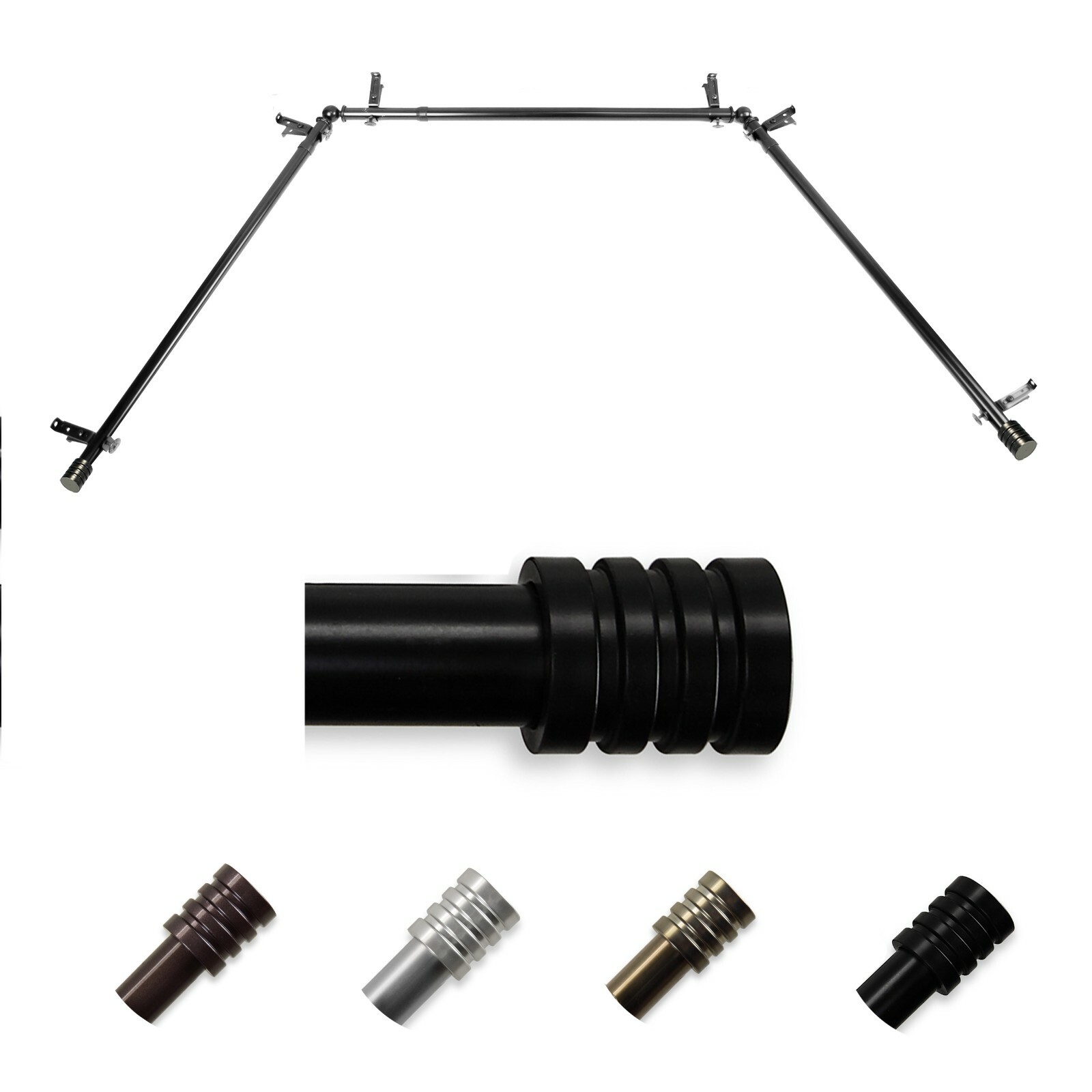 Grant 13/16″ Bay Window Curtain Rod 20″-36″, 38″-72″, choose from 4 colors