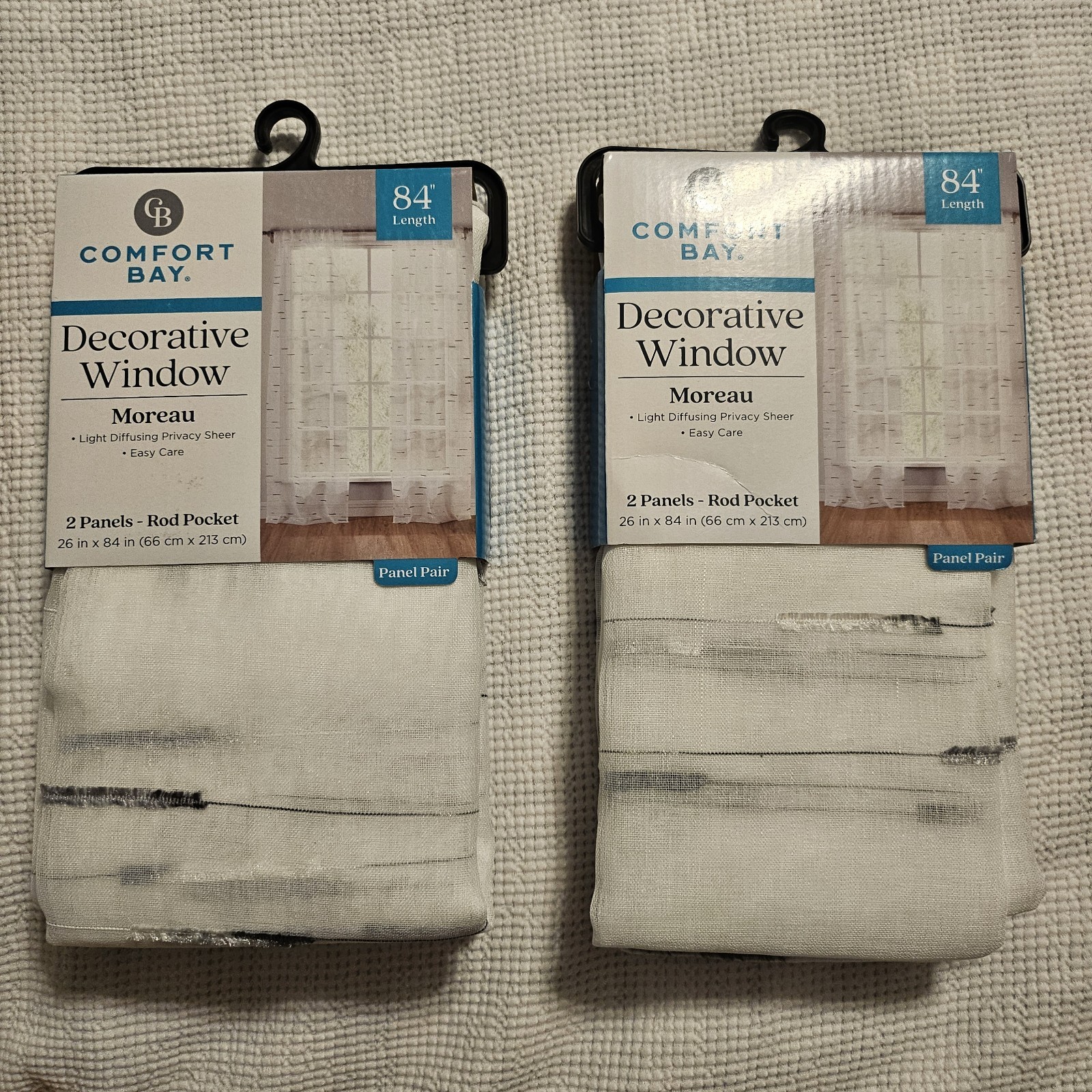 2 SETS COMFORT BAY SHEER CURTAINS “MOREAU” 4 PANELS Total ROD POCKET 26X84 NEW