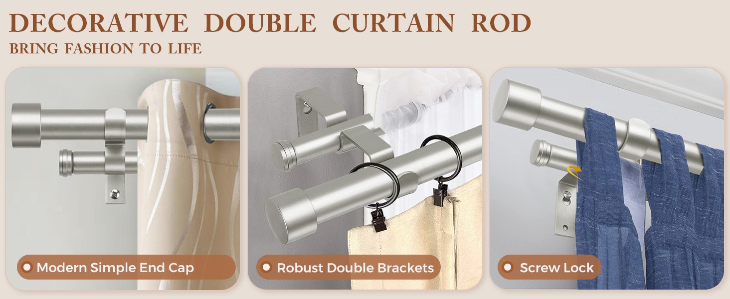 1 Inch Double Curtain Rods 66 to 120 Inches (5.5-10 Feet), Heavy Duty Adjustable