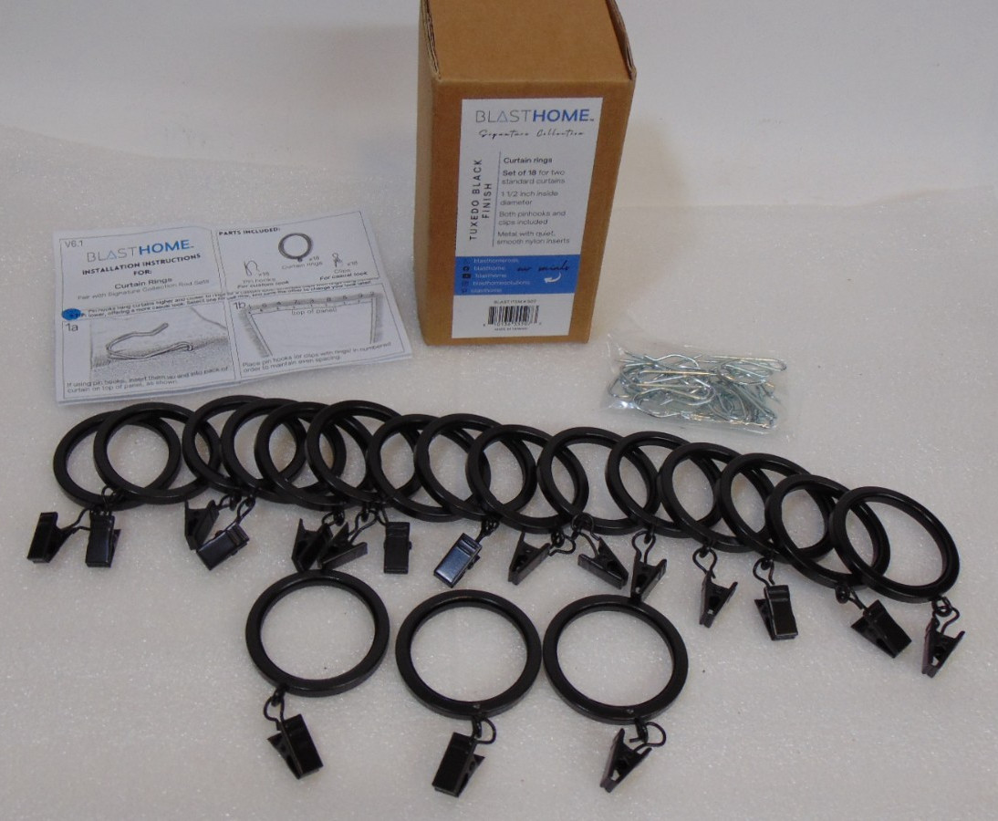 18 Blast Home Luxury Curtain Rings Metal Quiet Nylon Smooth Movement Black Tuxed