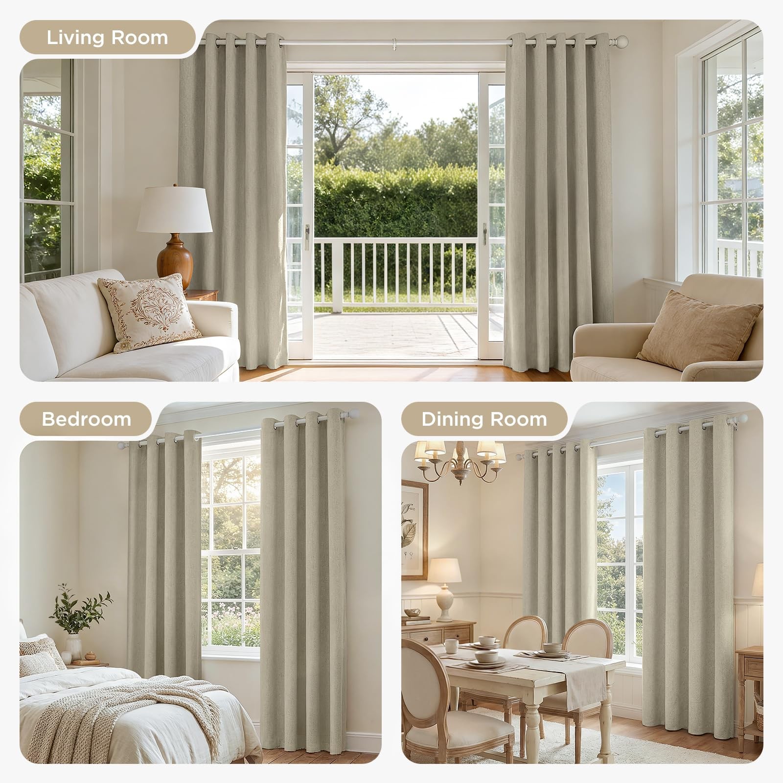Joydeco Blackout Curtains 42″W x 84″L 2 Panels Linen Room Darkening Grommet