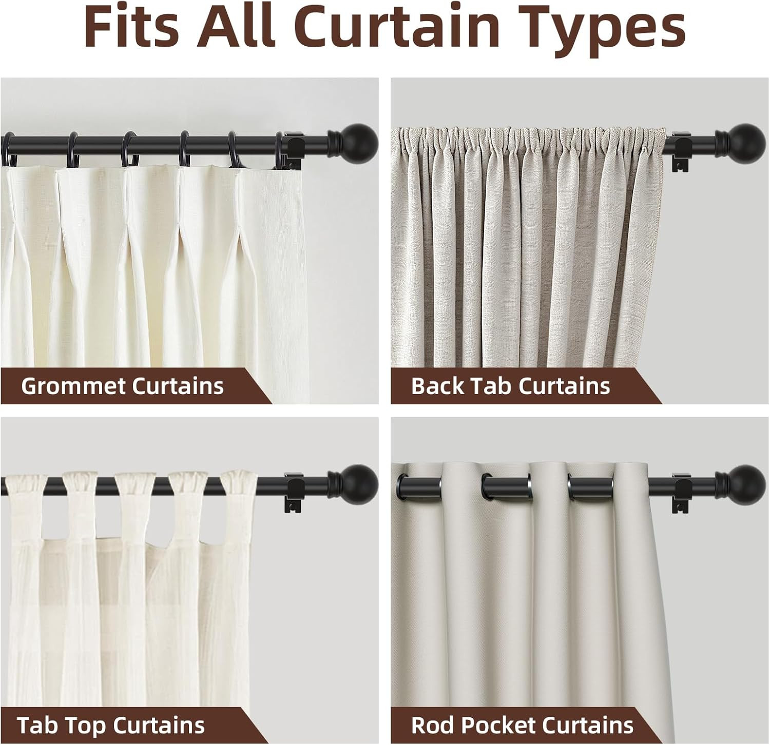 Curtain Rods for Window 32 to 62, Black 5/8 Inch Splicing Single Window Curtain