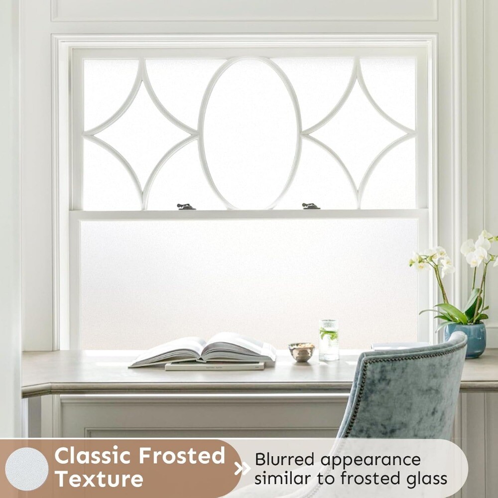 rabbitgoo Privacy Frosted Window Film Matte White Static Cling Sun Blocking