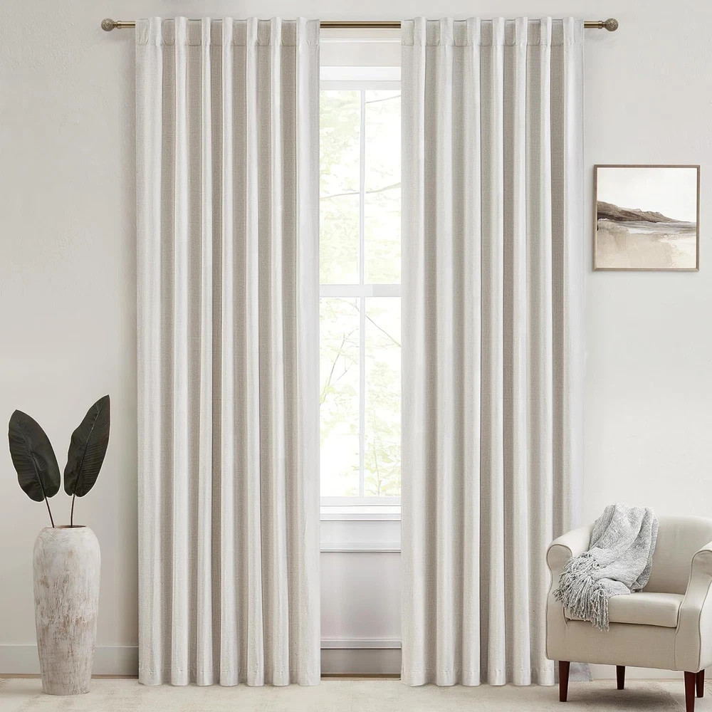 78 Inch Long Linen Blackout Curtains, 2 Panels Set for 76-80 Inch Window Drapes