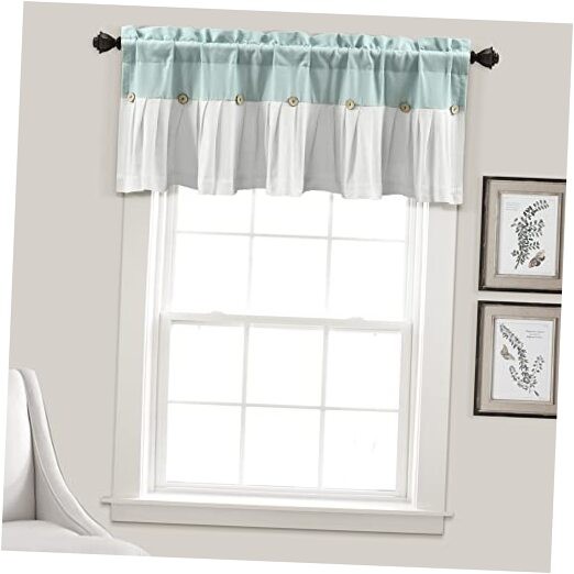 Linen Button Farmhouse Valance, 52″ W x 52″W x 18″L (Pack of 1) Blue & White