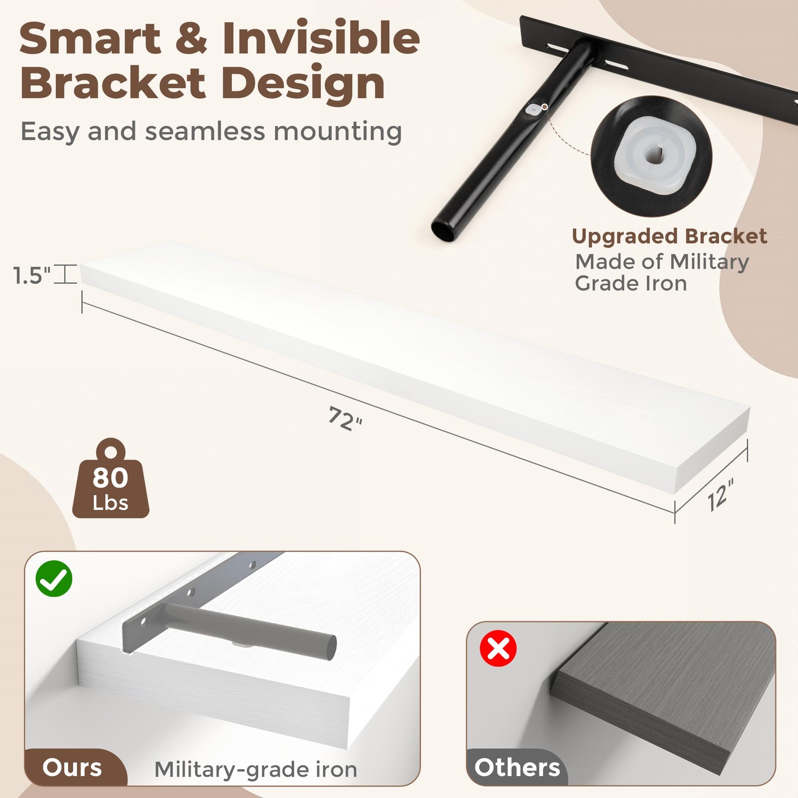 72 Inch Floating Shelves, 12 Inch Deep Wall Shelf for Fireplace Mantel, Large…