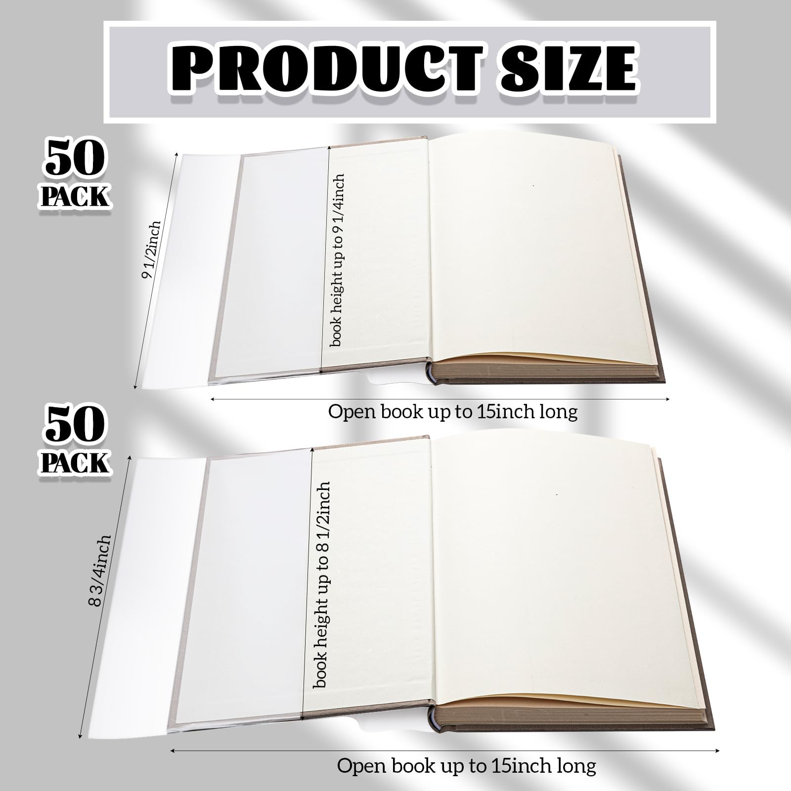 ReliThick 100 Pack Adjustable Clear Book Cover 9.25 x 15″＋8.5 x 15″,