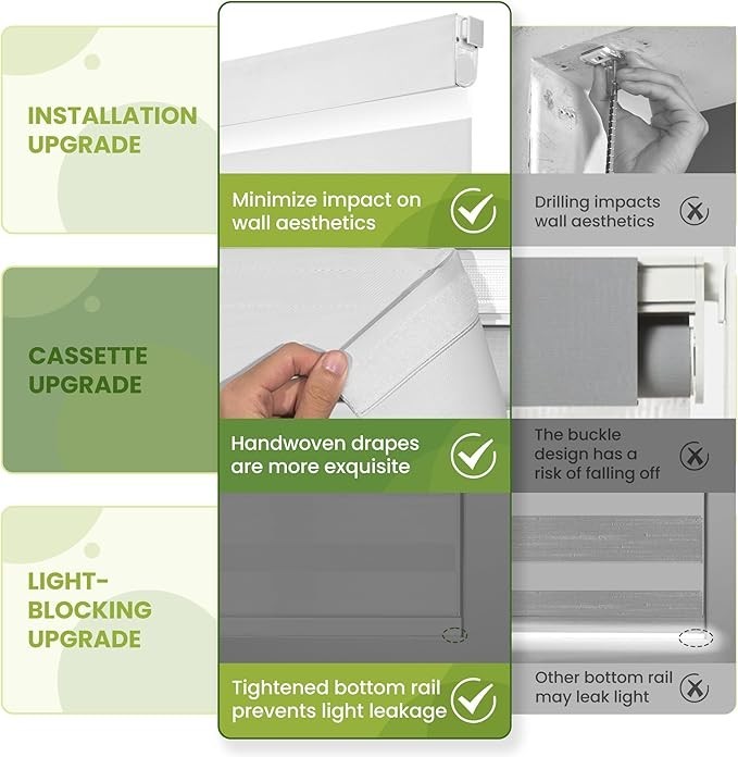 White METechs No-Drill Zebra Blinds – Dual Layer Light Filtering Cordless Shades