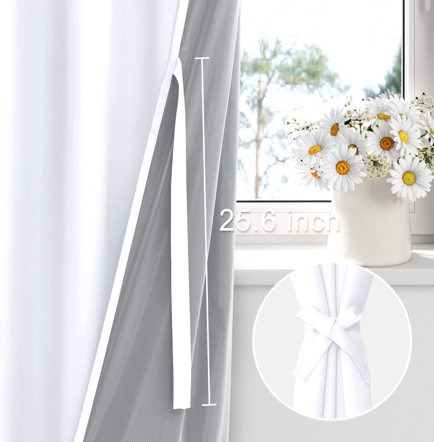 100% Blackout Curtains 2 Panels with Tiebacks- Heat and Full Light Blocking