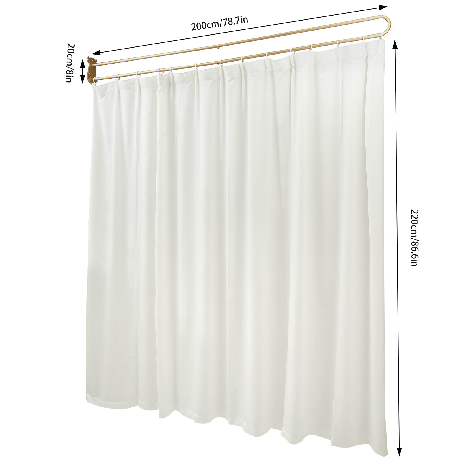 200cm Curtain Rod U-shaped Long Rod W/gauze Curtain Privacy Partition Protection