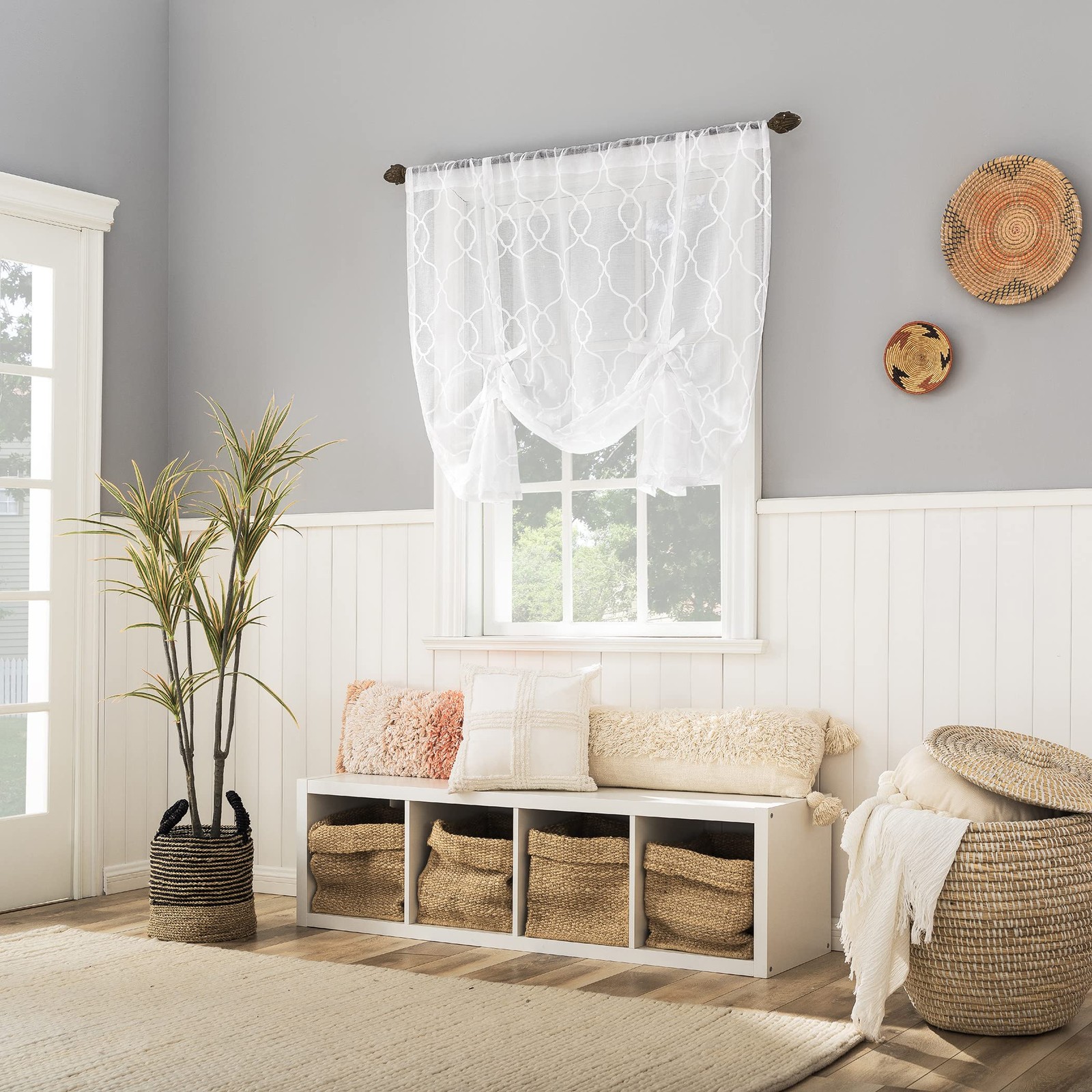 Allerton Embroidered Trellis Rod Pocket Window Tie-up Balloon Shade, 52″ x 63…