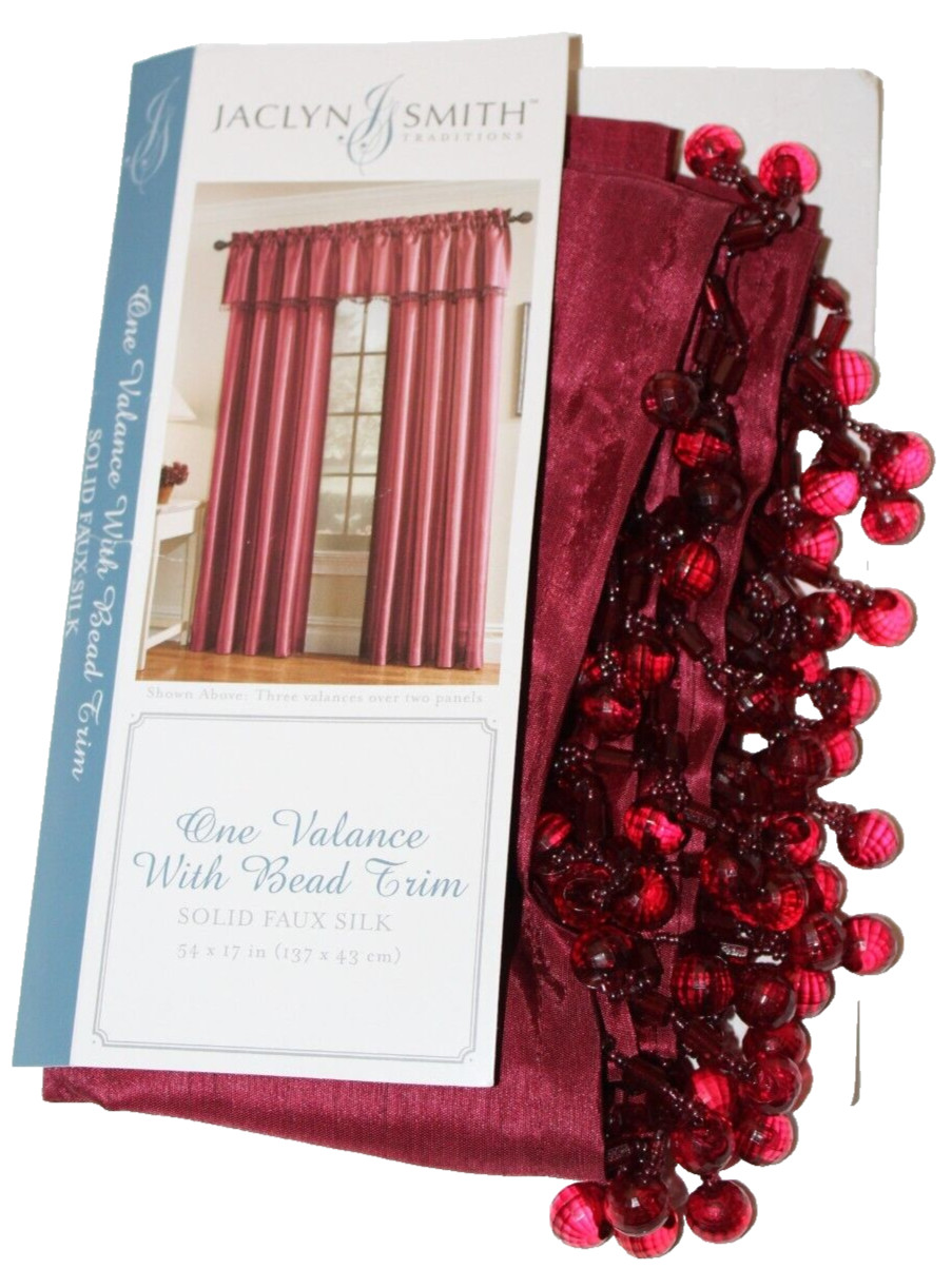 Jaclyn Smith Scarlet Red One (1) Solid Faux Silk Valance with Bead Trim 54×17 in