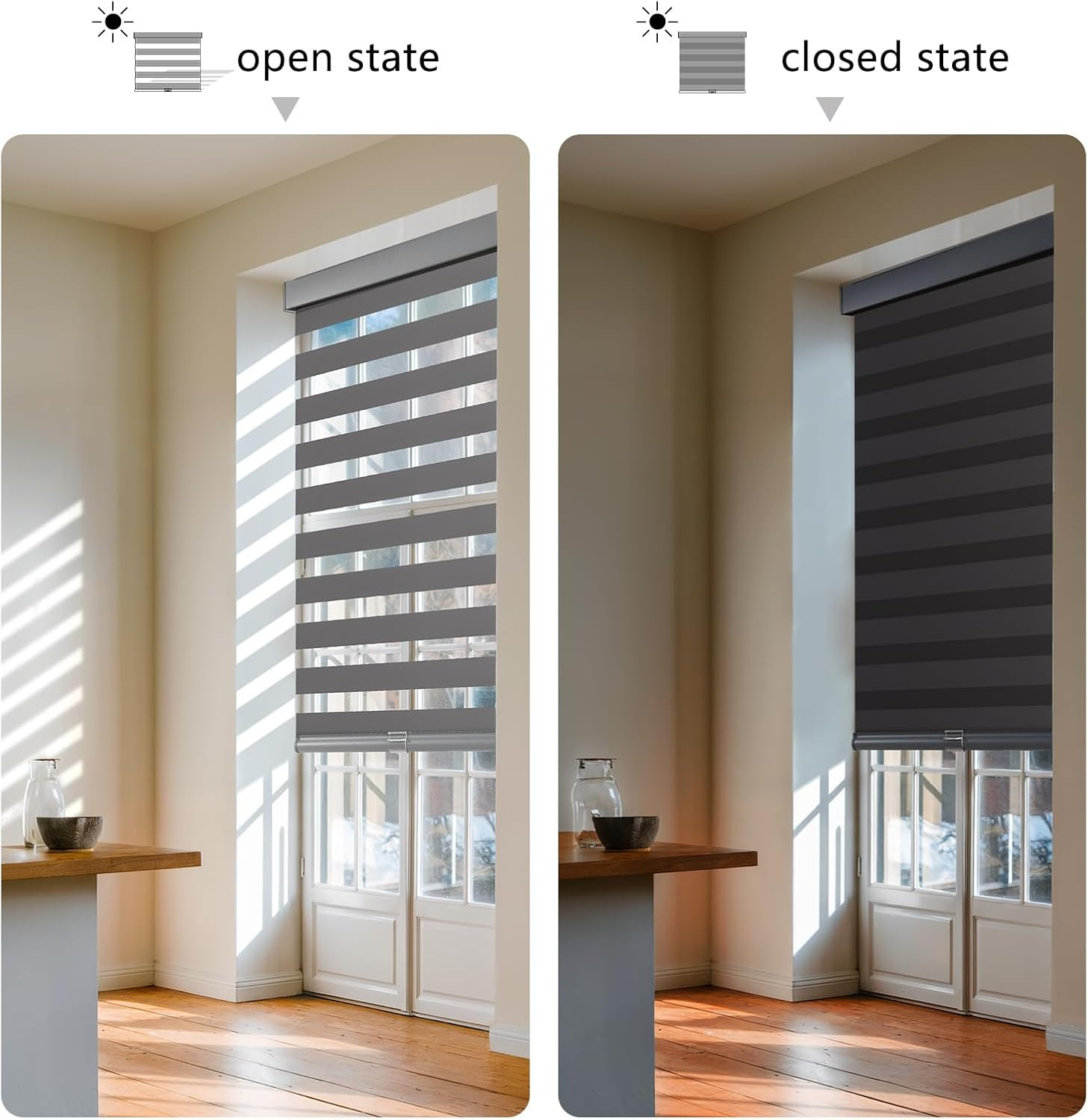 Cordless Zebra Blinds for Windows Pull down Roller Window Shades Dual Layer Ligh