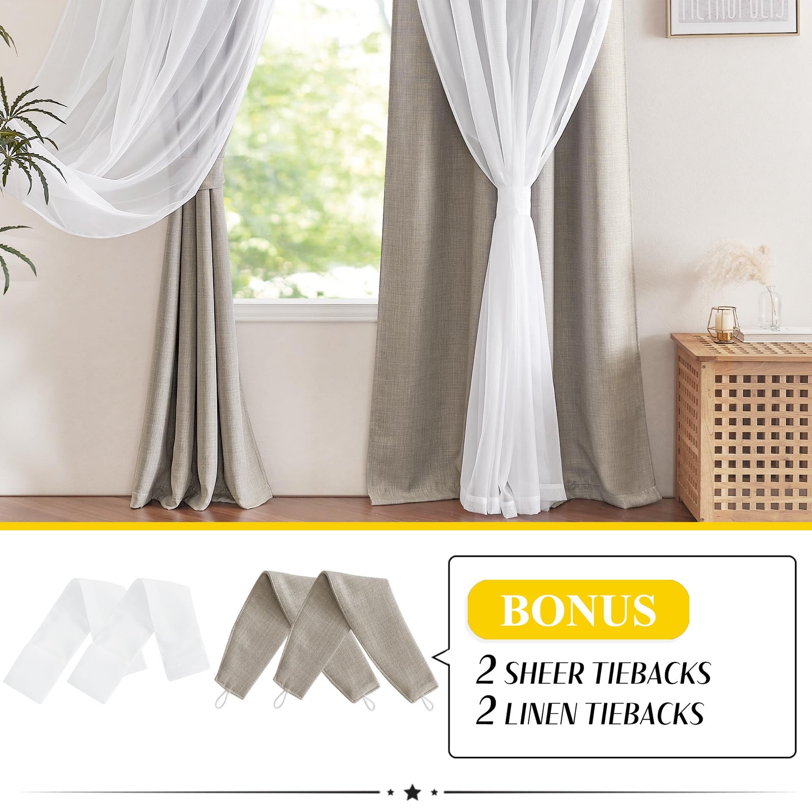 Nicetown Dual Layers Grommet Top Mix And Match Faux Linen Curtains White Sheer