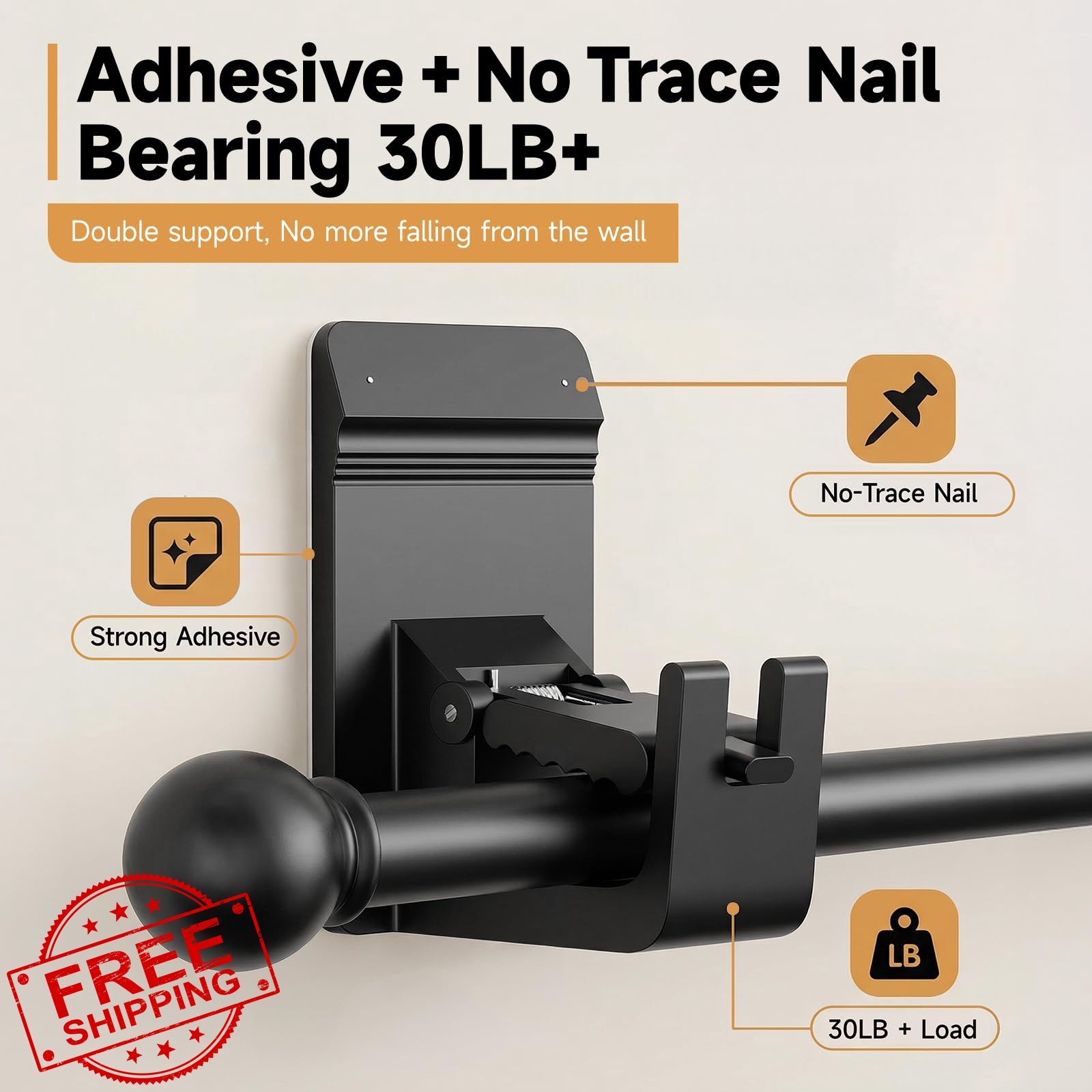 CTBOM Curtain Rod Brackets 4Pcs Black