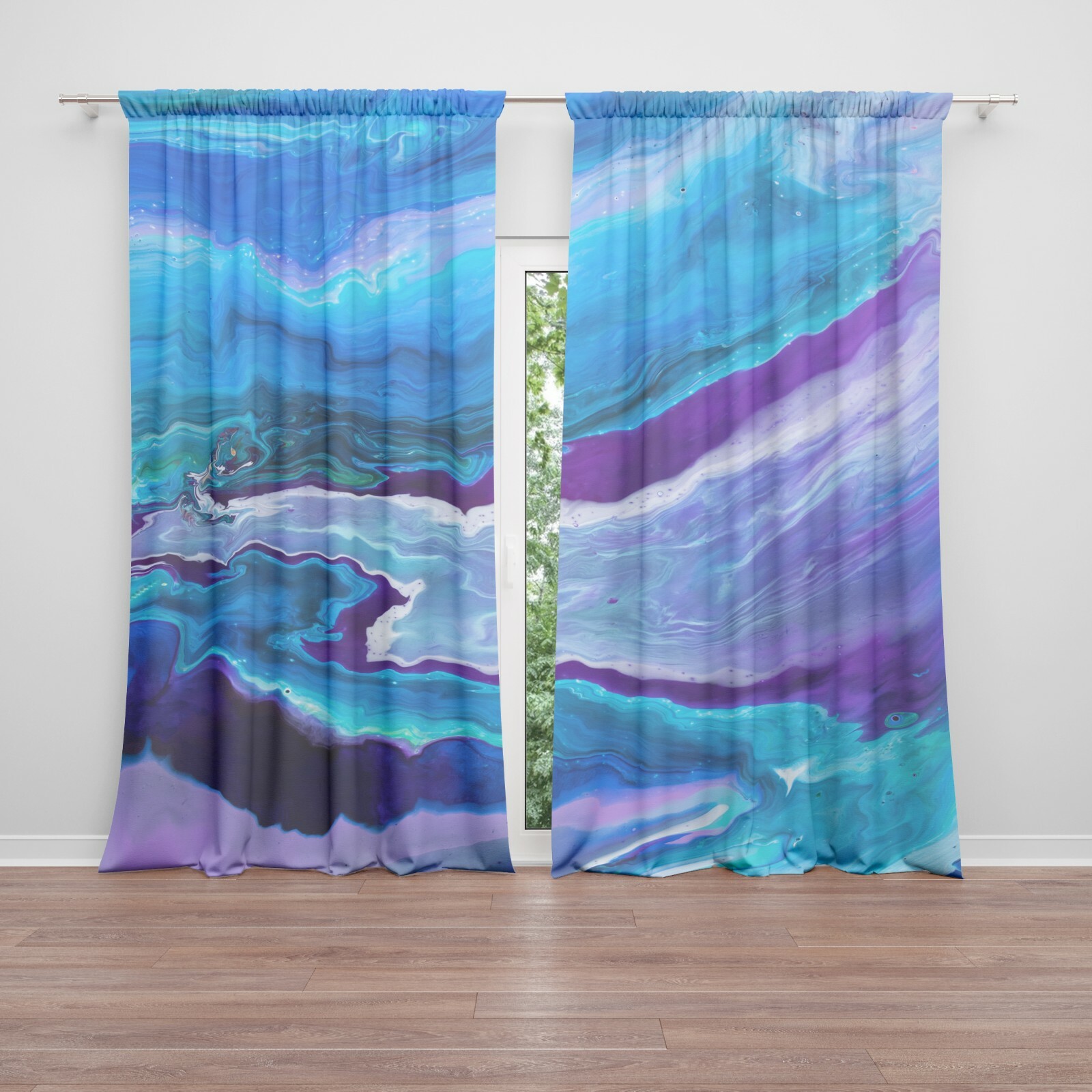 Dreamy Window Curtain blue Drapery Curtain Panels aqua window treatment artsy