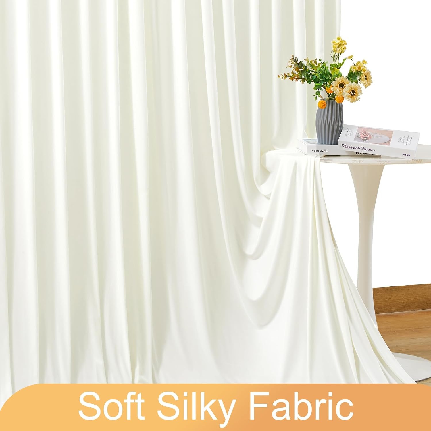 8 Panels Ivory Backdrop Curtain for Wedding Parties Wrinkle Ivory Photo Curtains