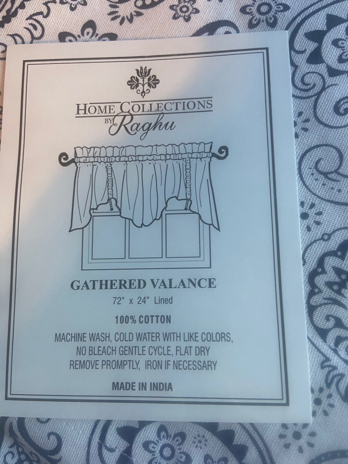 home collections by raghu Navy Blue and White Gathered Valance 72×24 Paisley