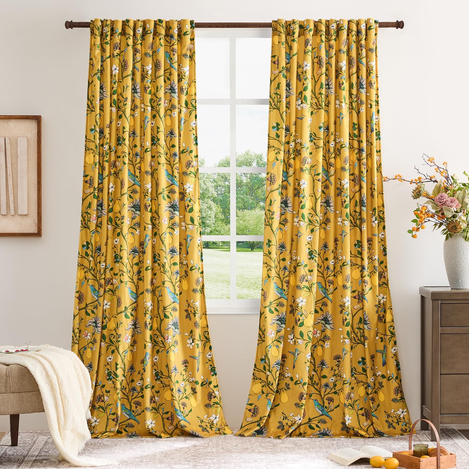 Mustard Yellow Luxury Velvet Floral Curtains 84 inches for Living Room,Vintag…
