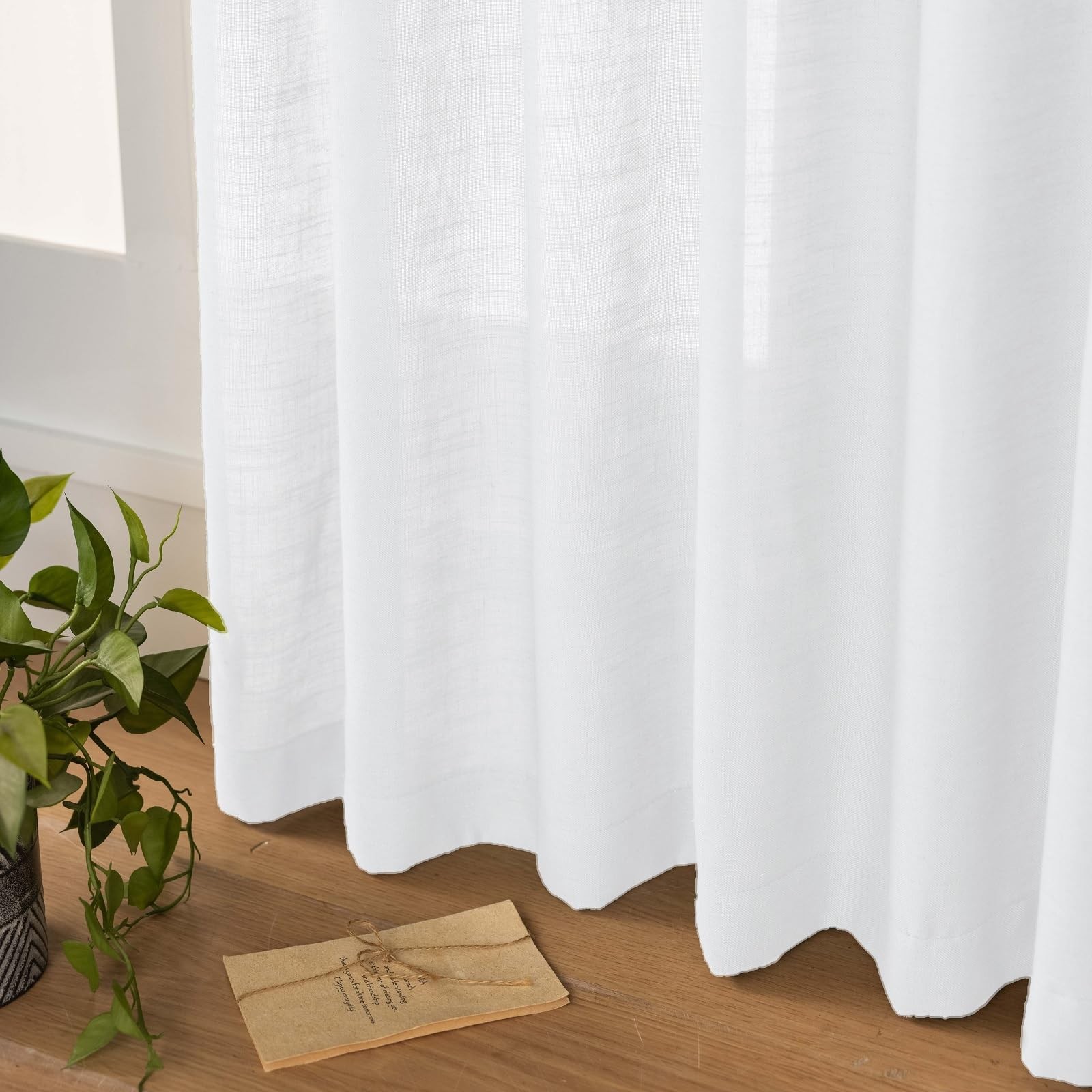 Ftinala White Sheer 96 Inches Long Cotton Linen Textured Light Filtering