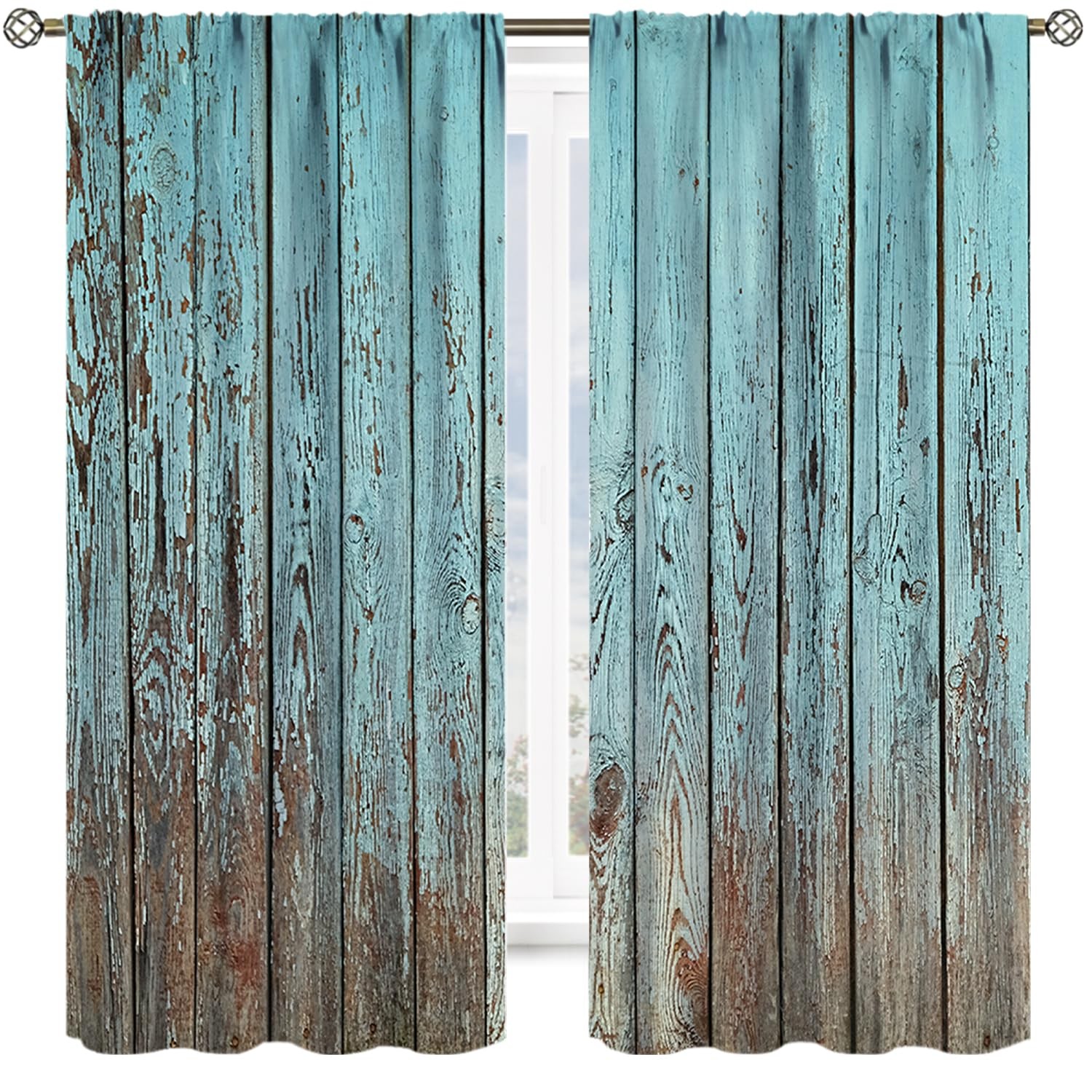 Vintage Barn Door Curtains for Boys Girl Bedroom Home Decor, Blue Old Rustic …