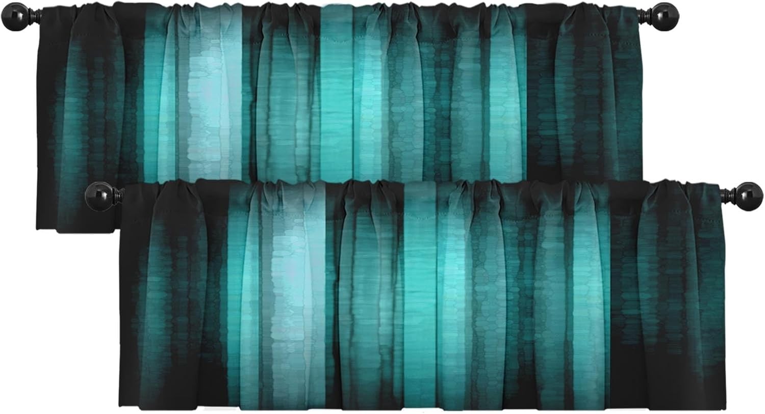 2 Pack Valances Window Treatments, Teal Striped Abstract Glass Texture Blackout