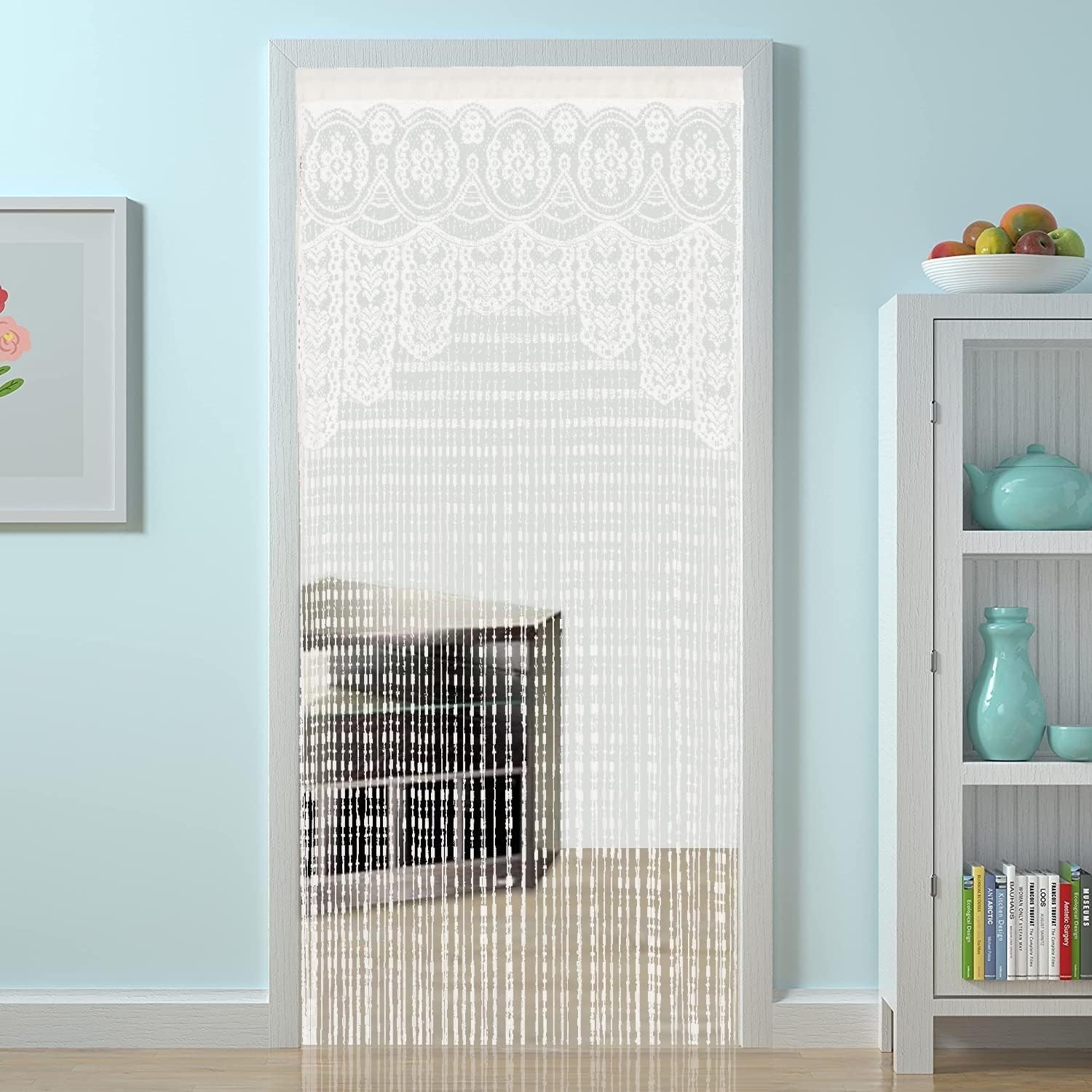 Customizable Boho String Curtain 35x79in – Semi-Sheer Room Divider in White