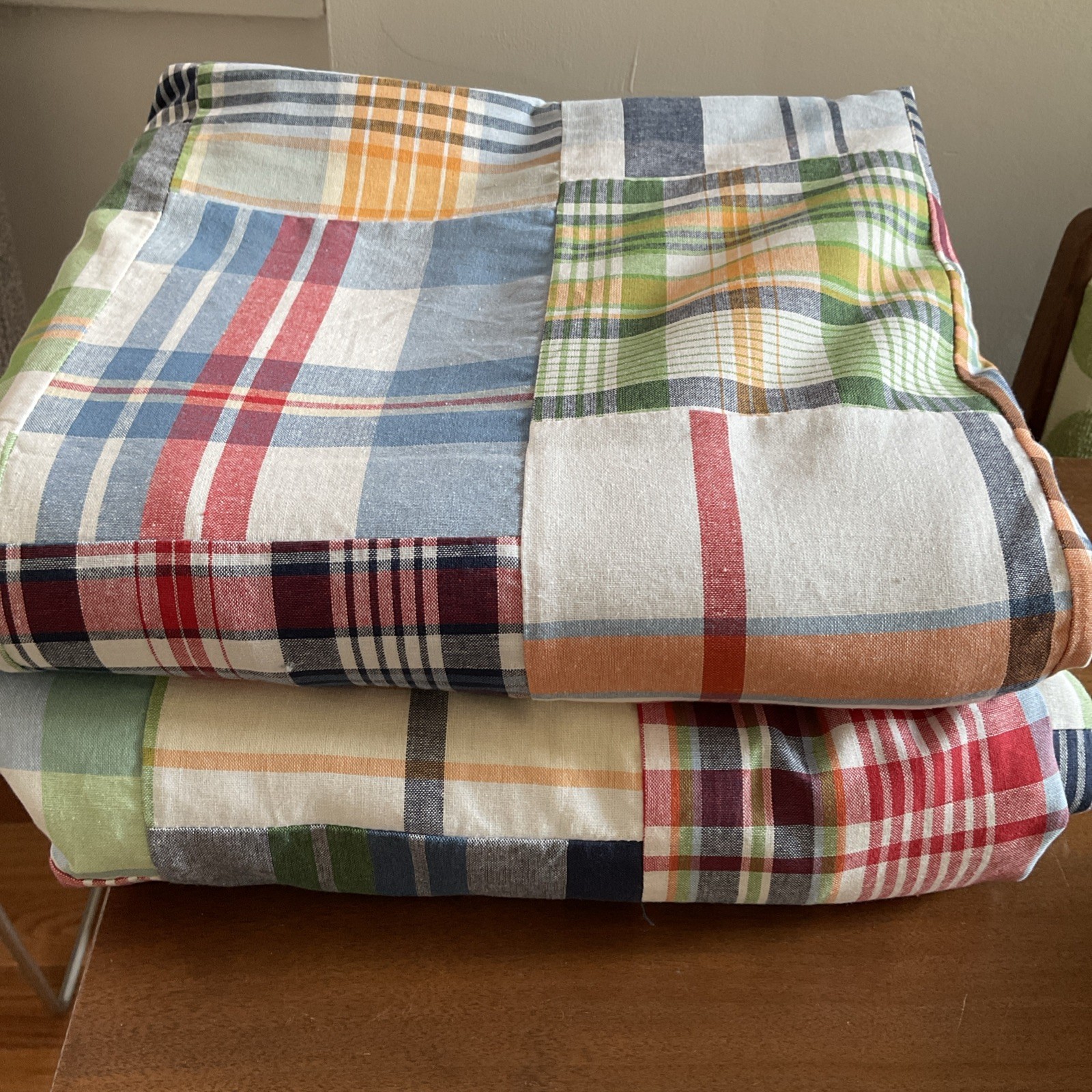 2 Pottery Barn Kids Madras Patchwork Plaid Curtain Panels 44×96 Lined