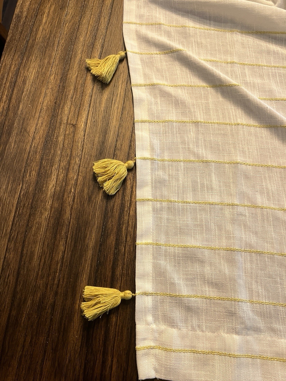 2 Opalhouse Curtain panels 84” X 54” yellow & White Stripe Tassel Trim drape rod