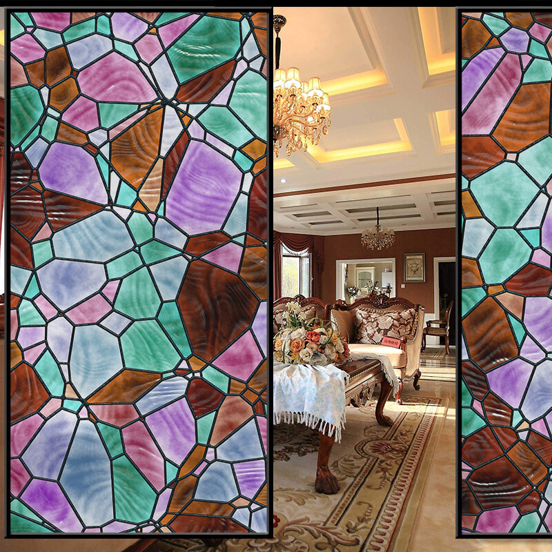 3D Rainbow Glass Privacy Film Stained Static Cling Sticker Frosted Window /Decor
