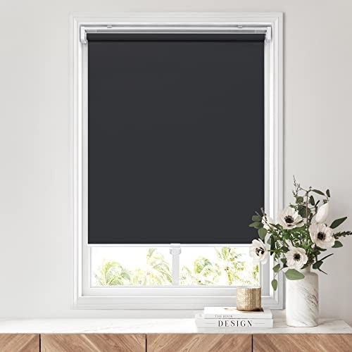 No Tools No Drill Cordless Roller Shades, 100%out Roller 20” W x 72” H Black