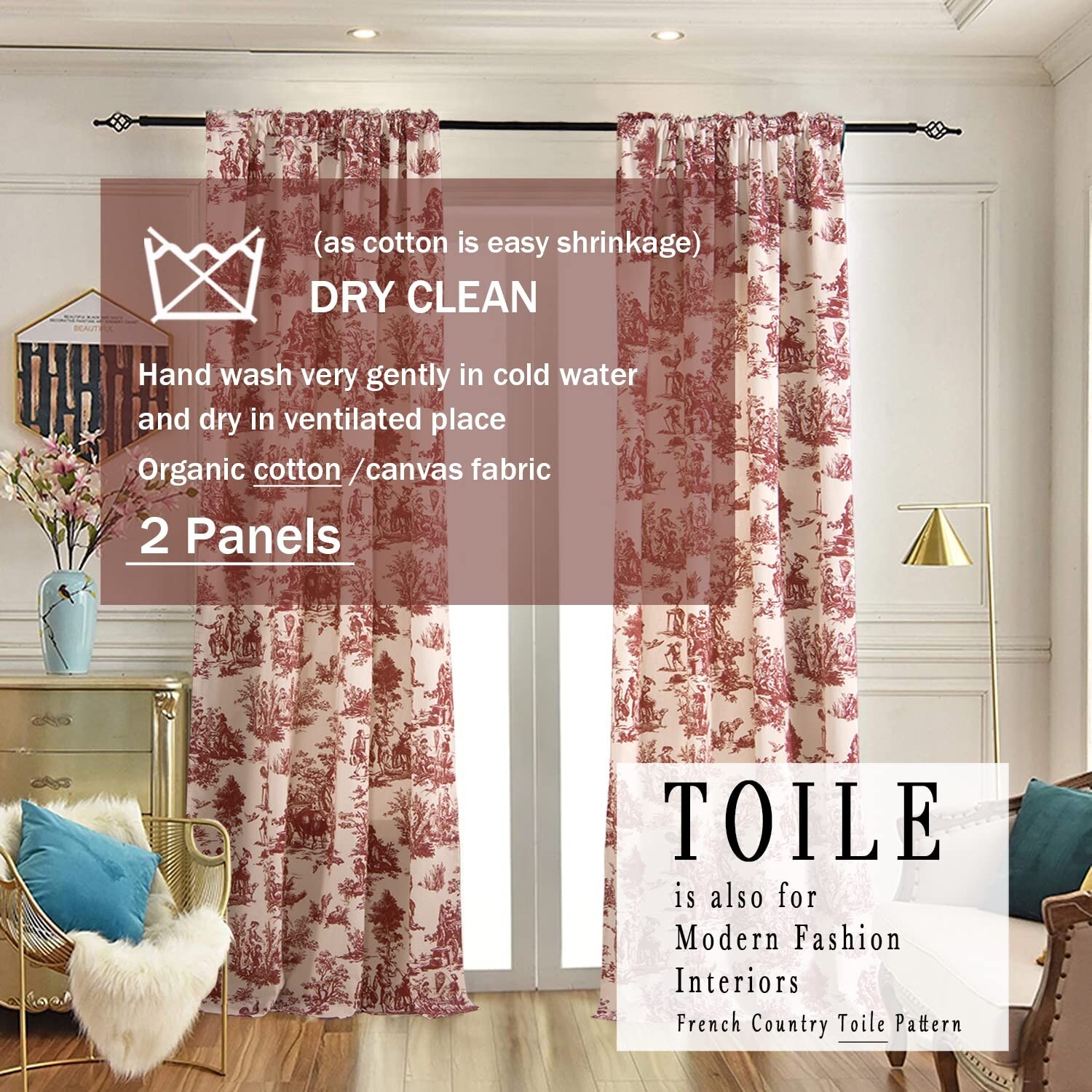 Cream Curtains 63 Inch Length for Bedroom 2 Panels with Farmhouse Red Design …