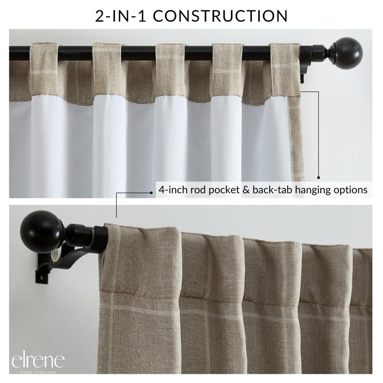 Elrene Home Fashions Sawyer Windowpane Plaid Room Darkening Single Window Cur…