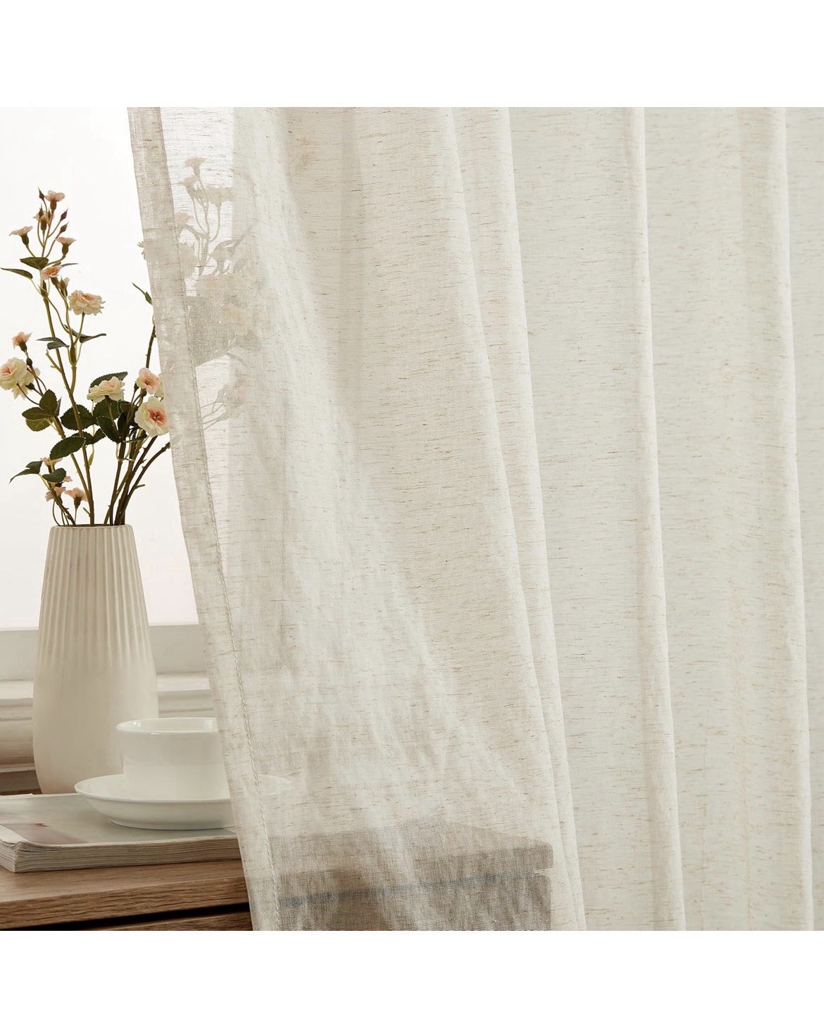 LENA BURLAP SHEER FLAX LINEN TAB TOP CURTAINS 2 PANELS BOHO BOHEMIAN NWT