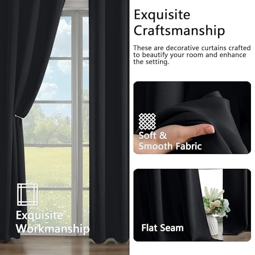 Halloweenout Curtains for Bedroom 63 Inch Length 40″W x 63″L (Pack of 2) Black