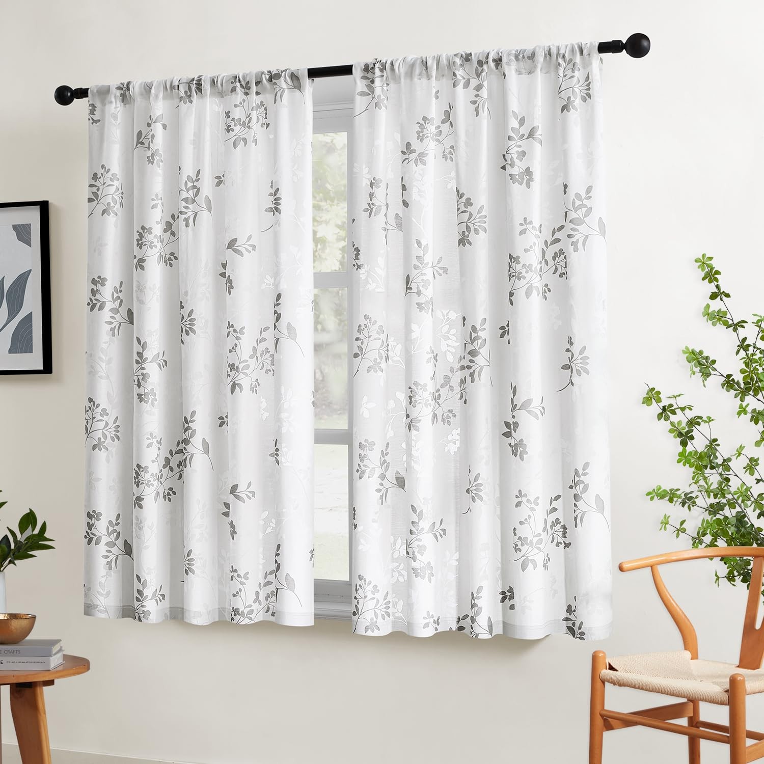 Kitchen Curtains 45 Inch Length Cafe Tier Drapes, Light Filtering Semi Sheer …